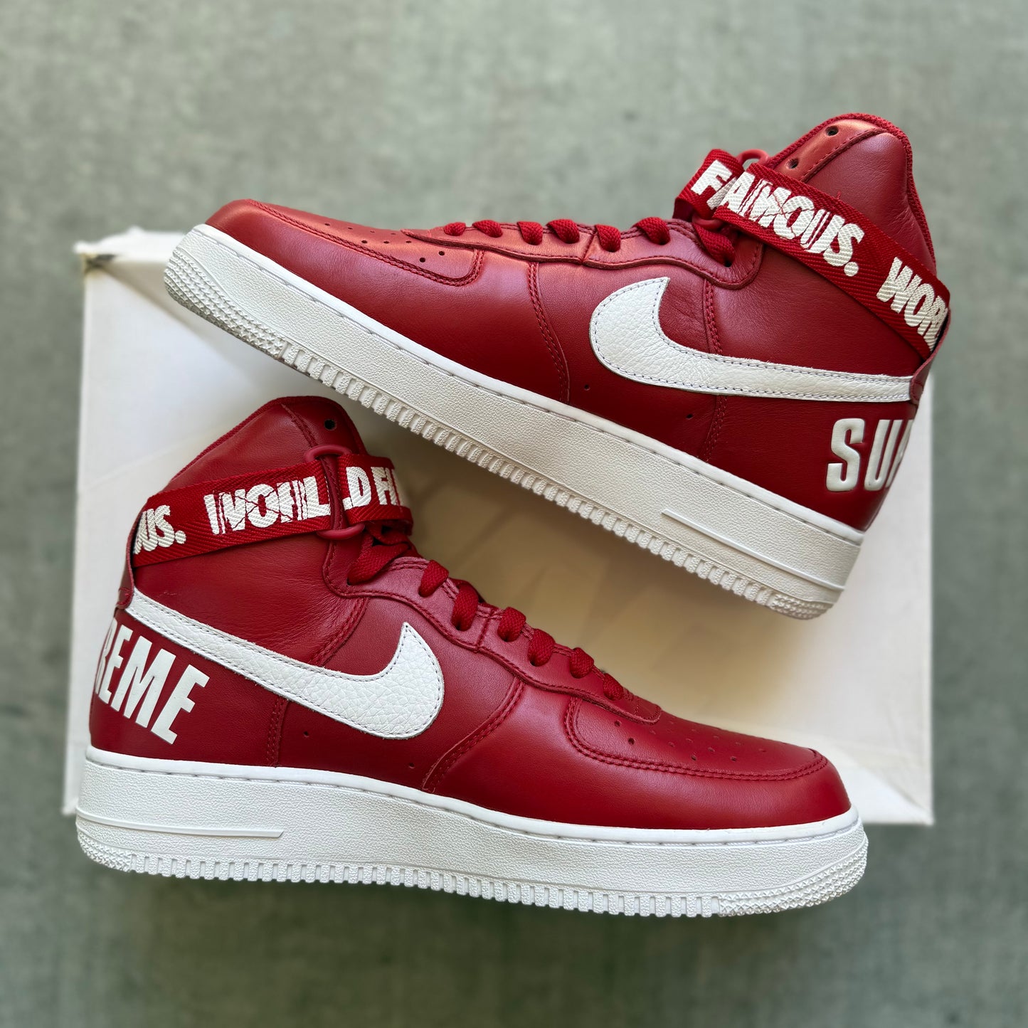 Size 9.5 - 2014 Supreme x Nike Air Force 1 High “World Famous”