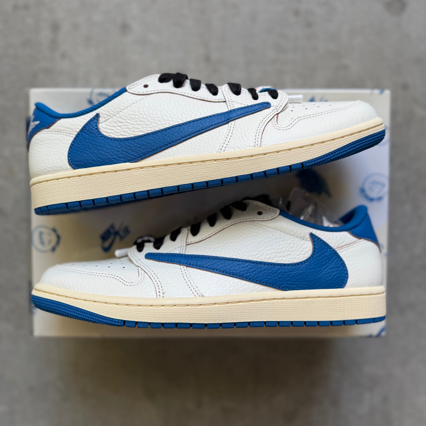 Size 11 - 2025 Fragment x Travis Scott Jordan 1 Low “Sail/Military Blue”