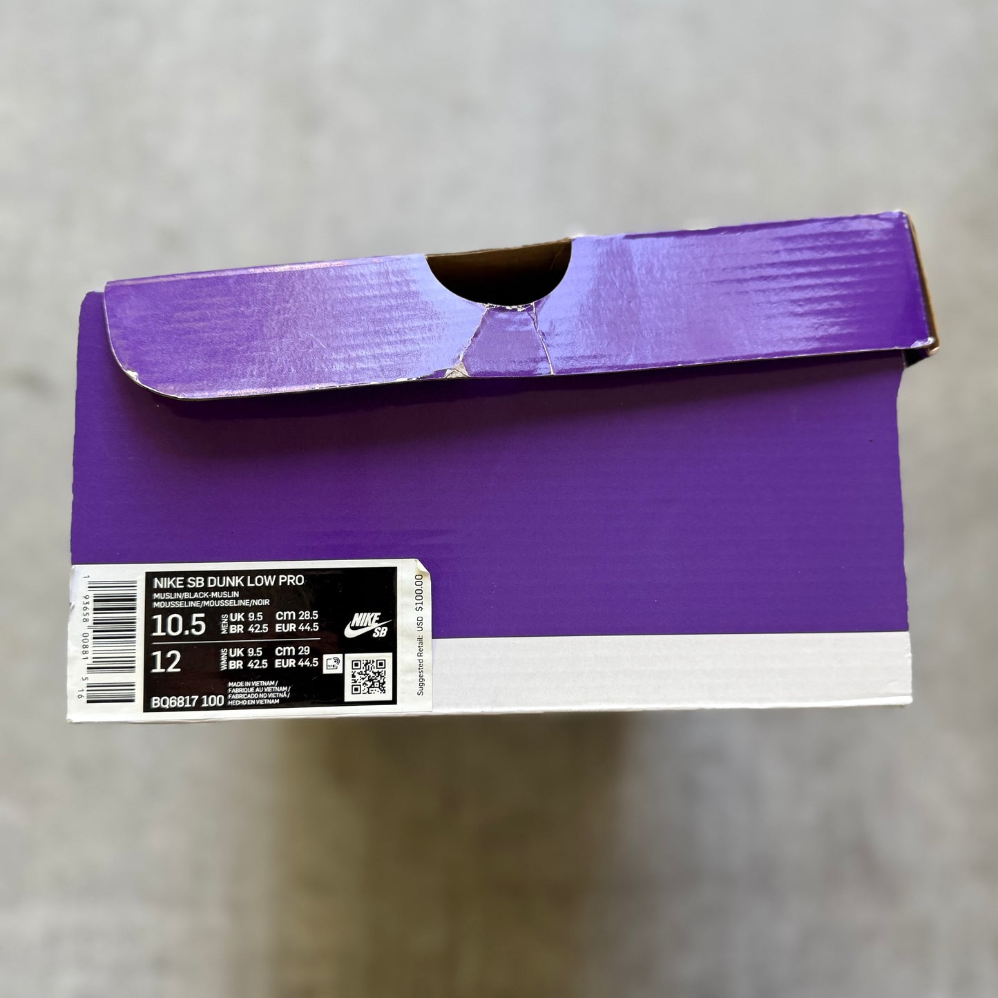 Size 10.5 - 2020 Nike Dunk SB Low "Muslin / Hennessy"